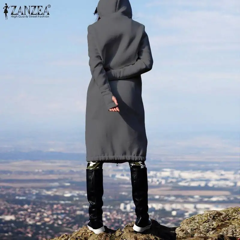 ZANZEA осенние женские длинные толстовки пальто женские модные повседневные длинная застежка-молния пальто куртки толстовки Sudadera одежда женская