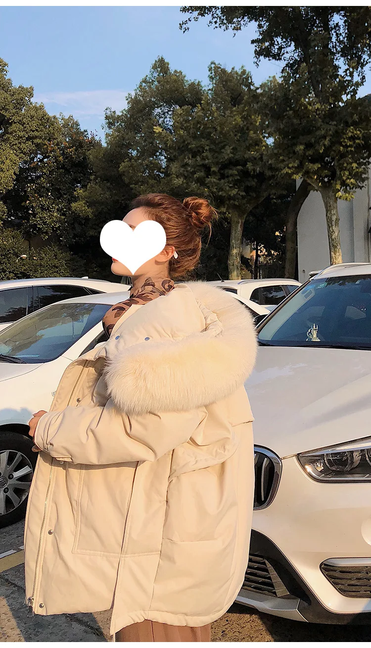 White Duck Down Jacket WOMEN'S Dress Mid-length New Style Winter Thick Genuine Fur Collar Korean-style Cotton Coat Loose-Fi