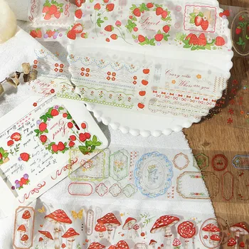 

4 Designs Mixed The Lovely Strawberry Forest Theme PET Masking Tapes 60mm*350mm