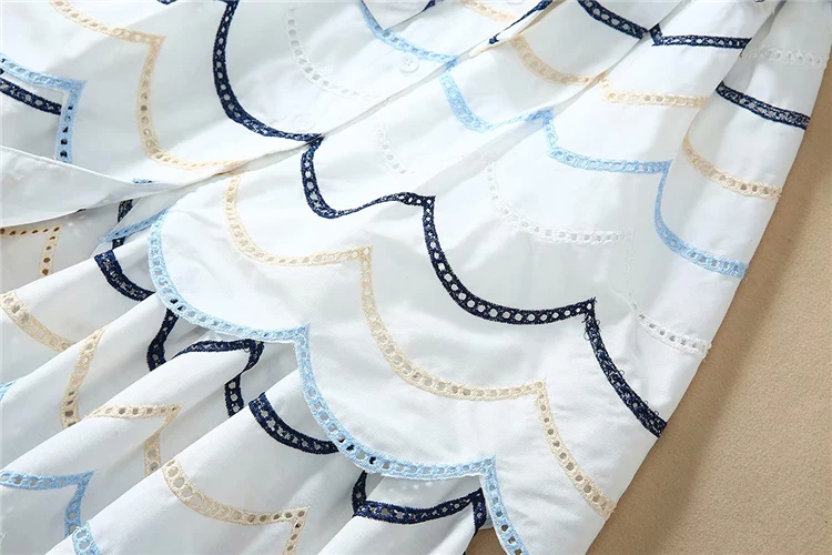 Truevoker Summer Runway Dresses Women's Multicolor Striped Embroidery Cutout Midi Vestidos Resort Cotton Robe Femme Ete