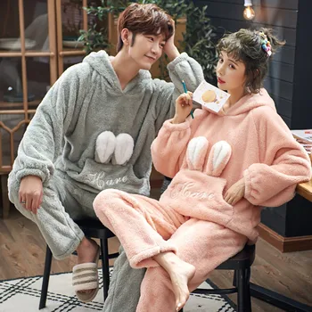 

2020 Women's Couples Winter Soft Flannel Pijama Thicken Warm Pajama Sets Printing Long Sleep Lounge Coral Velvet Women Pyjama