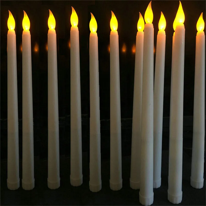 yellow light A 12 шт. теплый белый Аккумулятор Светодиодные тонкие свечи, 11 дюймов пластиковые беспламенные декоративные поддельные электрические Свадебные свечи для Хэллоуина - Цвет: yellow light A