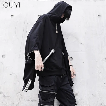 

Letter Ribbons Hip Hop Men Hooded Hoodies Sweatshirts With Black Gown Mantle Fashion Jacket Cloak Men's Coats Casual Outerwear
