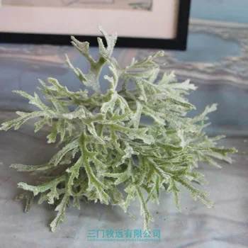 

New Style Multi-Fork Flocked Antlers Model Plastic Flower Plastic Green Leaf Grass Flower Arrangement with Wood