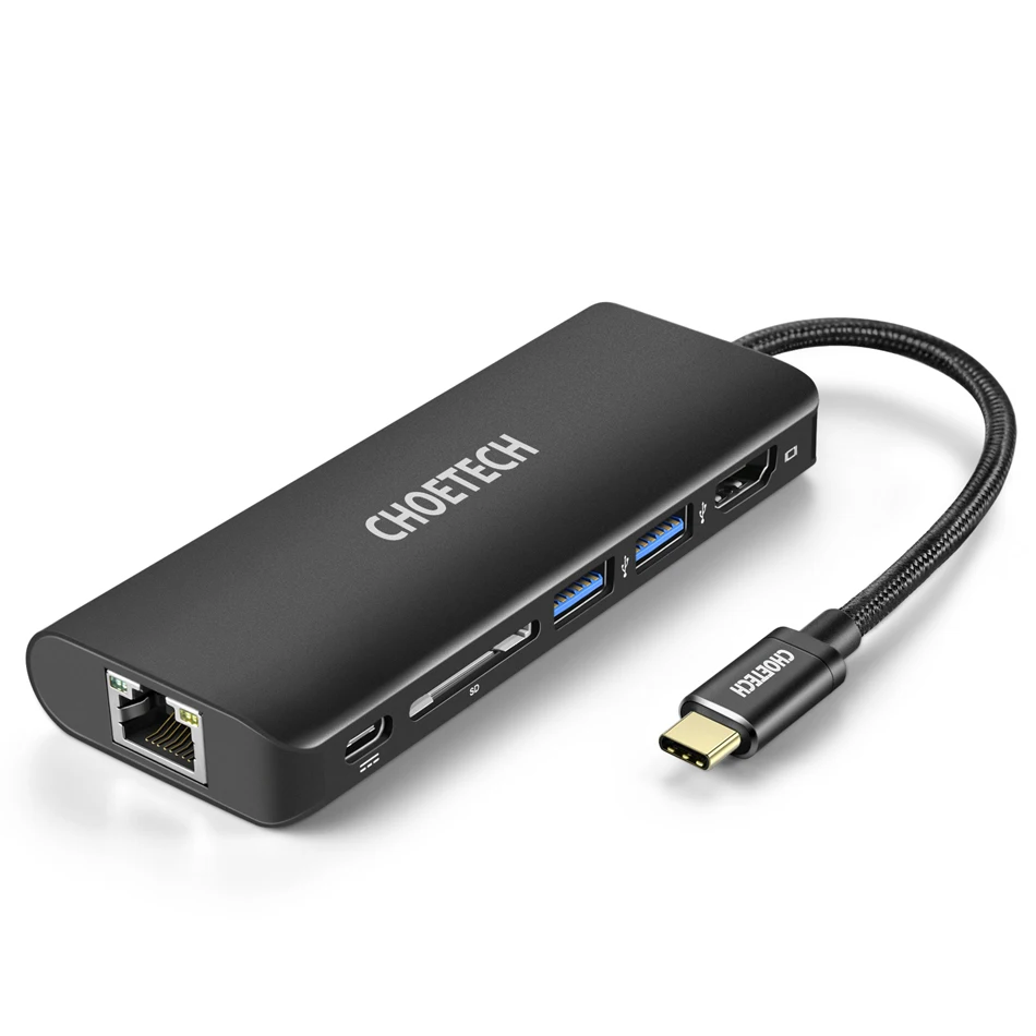 CHOETECH usb-хаб C концентратор для нескольких USB 3,0 HDMI RJ45 адаптер SD ридер для MacBook Pro USB-C type C 3,0 разветвитель 2 порта USB C концентратор