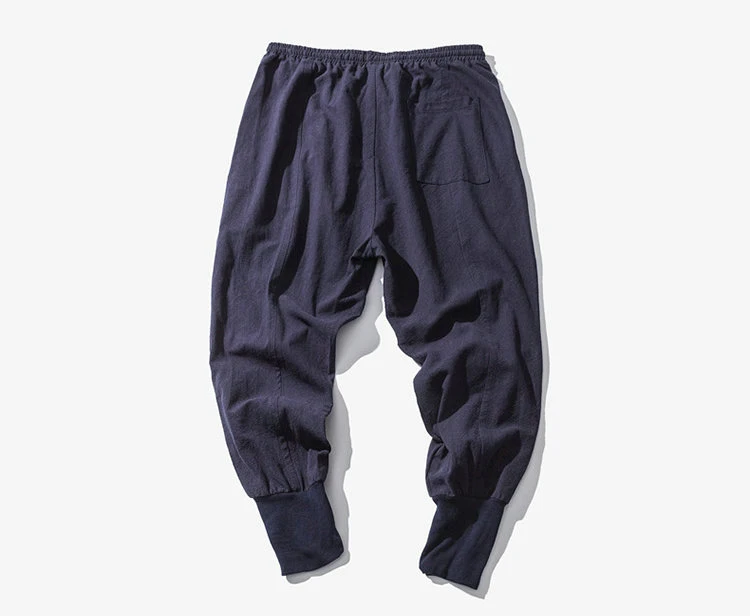 Cotton Linen Harem Pants Men Solid Elastic Waist Streetwear Joggers 2022 New Baggy Drop-crotch Pants Casual Trousers Men