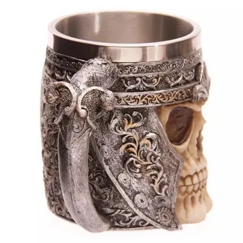 

3D Skull Cup Coffee Skull Knight Tankard Dragon Personalized Drinking Cup Novetly Mug Cup Double Wall Stainless Steel