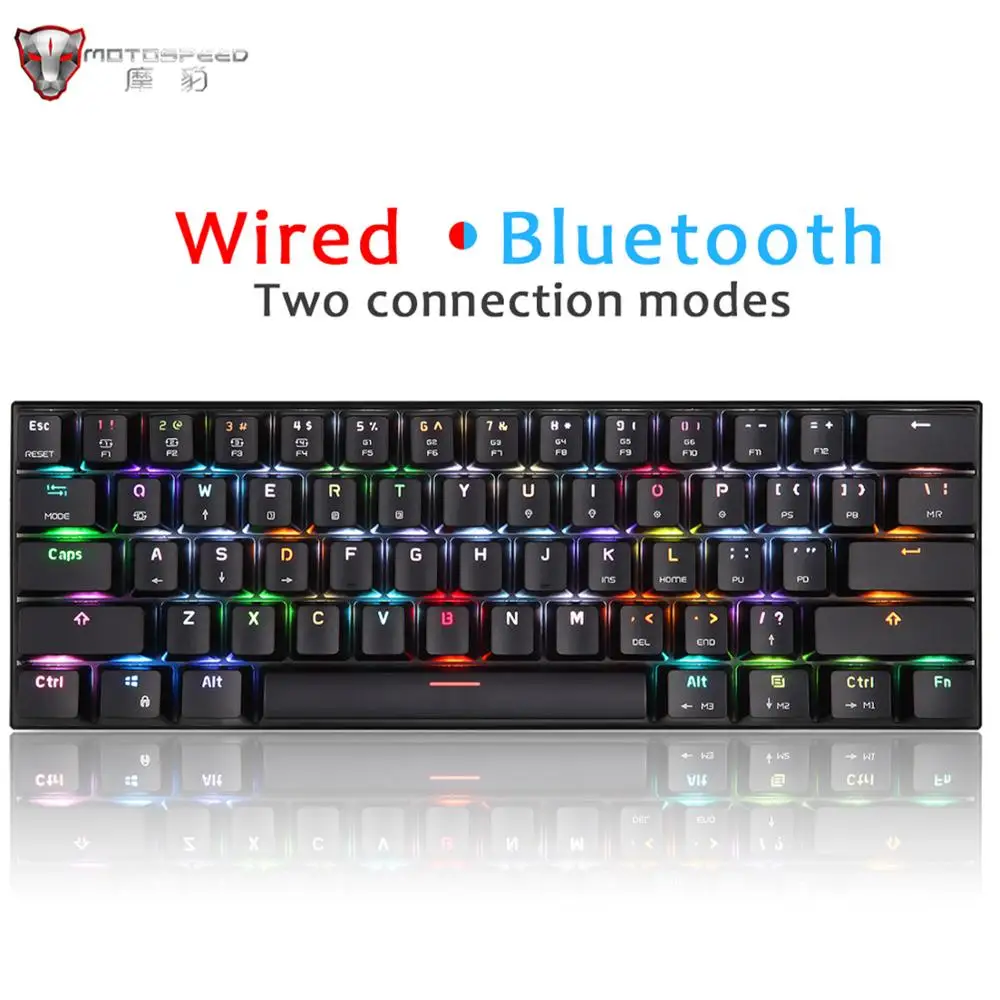 Motospeed CK62 Беспроводная Bluetooth игровая механическая клавиатура Мини 61 клавиши RGB