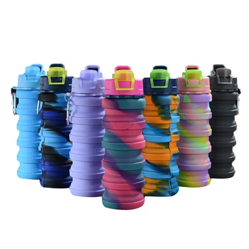 

Foldable Sports Water Bottle Collapsible Cup Portable Leak-Proof Silicone Sports Travel Outdoor Bottle with Lid for Running New