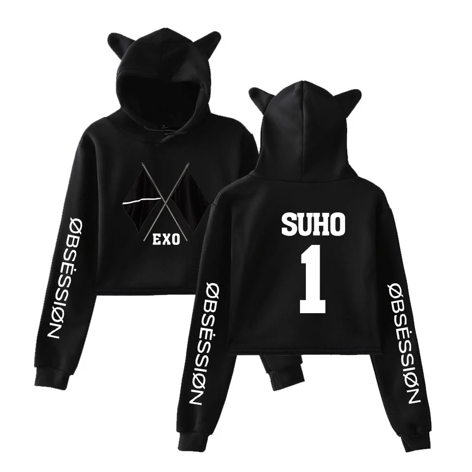 KPOP EXO, альбом,, 6-й альбом, OBSESSION WE ARE ONE EXO, модный принт, кошачьи уши, топ, женские толстовки, толстовка, сексуальная одежда
