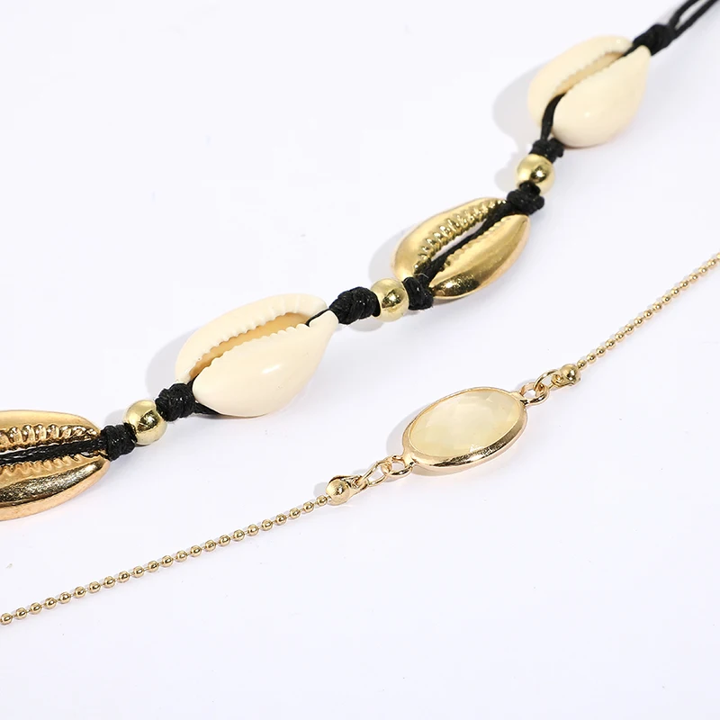 Docona Boho Белый Золотой корпус Кристалл ножной браслет для женщин Девушка шармы в виде раковины Многослойные ножные браслеты ювелирные изделия для ног подарки 8273