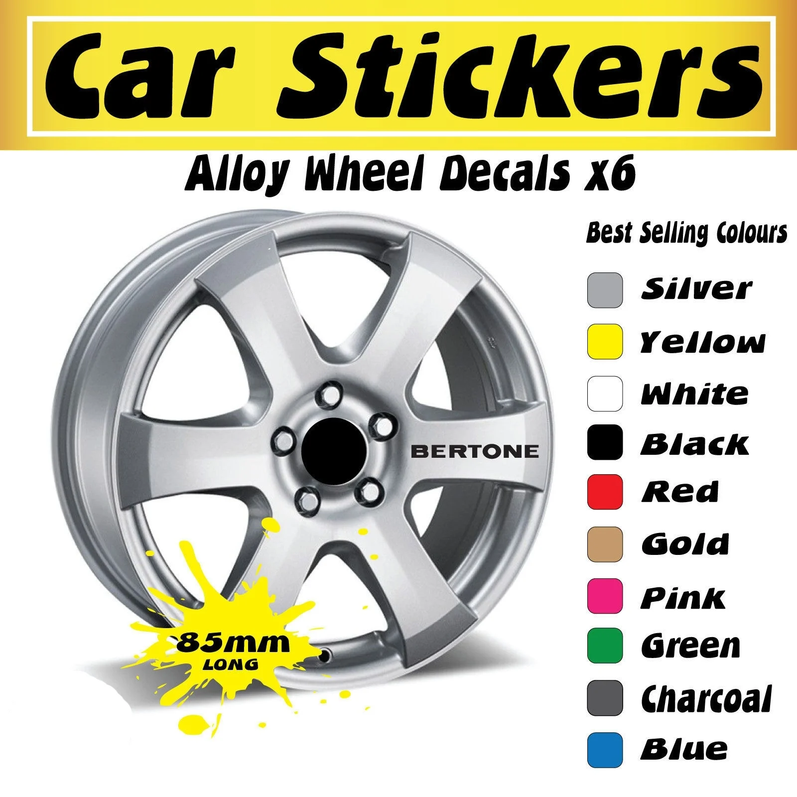 

For 6Pcs Astra Bertone Alloy Wheel Stickers Decals 85mm x 11mm