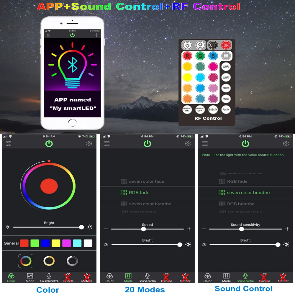Fiber Optic Lights 16W RGBW Bluetooth Musical Control Mixed-size Optical Fiber Cable For Home /Hotel/Car Star Ceiling Lighting