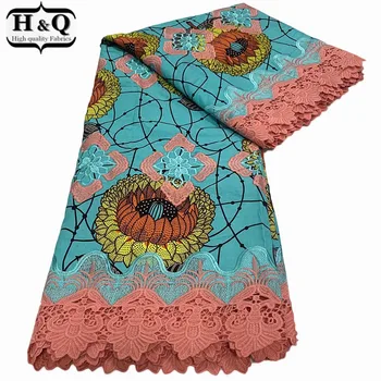 

H&Q fashion african wax print fabric batik lace 100% cotton fabrics embroidery water soluble nigerian guipure lace 6 yards/piece