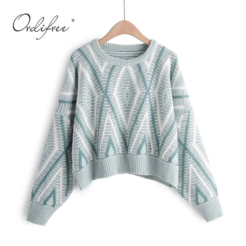 

Ordifree 2019 Autumn Winter Women Knitted Sweater Pullover Casual Loose Short Female Sweater Jumper Pull Femme