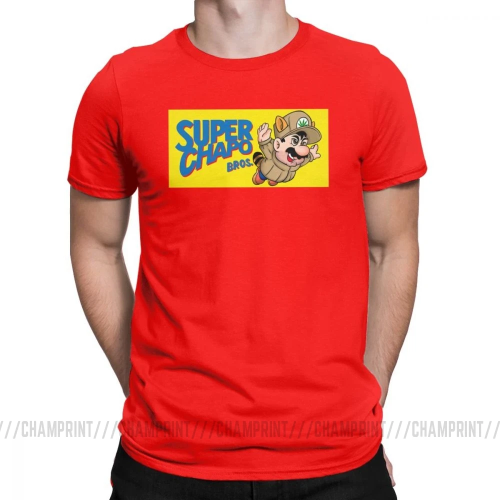 Super Chapo Bros, мужские футболки, Супер Марио, крутая футболка, короткий рукав, вырез лодочкой, хлопковая футболка размера плюс, одежда - Цвет: Красный