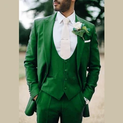 2022 New Arrival Peak Lapel Men's Green Suits Hot Sale Custom Made Two Buttons Fashion Casual Wear Blazer 3 Pieces Skinny
