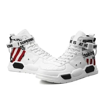 Men Fashion White Casual Shoes Sneakers Spring High Top Trend Man Shoes Comfortable Breathable Waterproof Walking Shoes