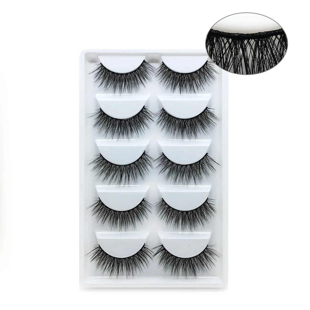 3D Natural False Eyelashes Large False Eyelashes Makeup Eyelash Extension 5 Pairs of Cross Mesh Makeup