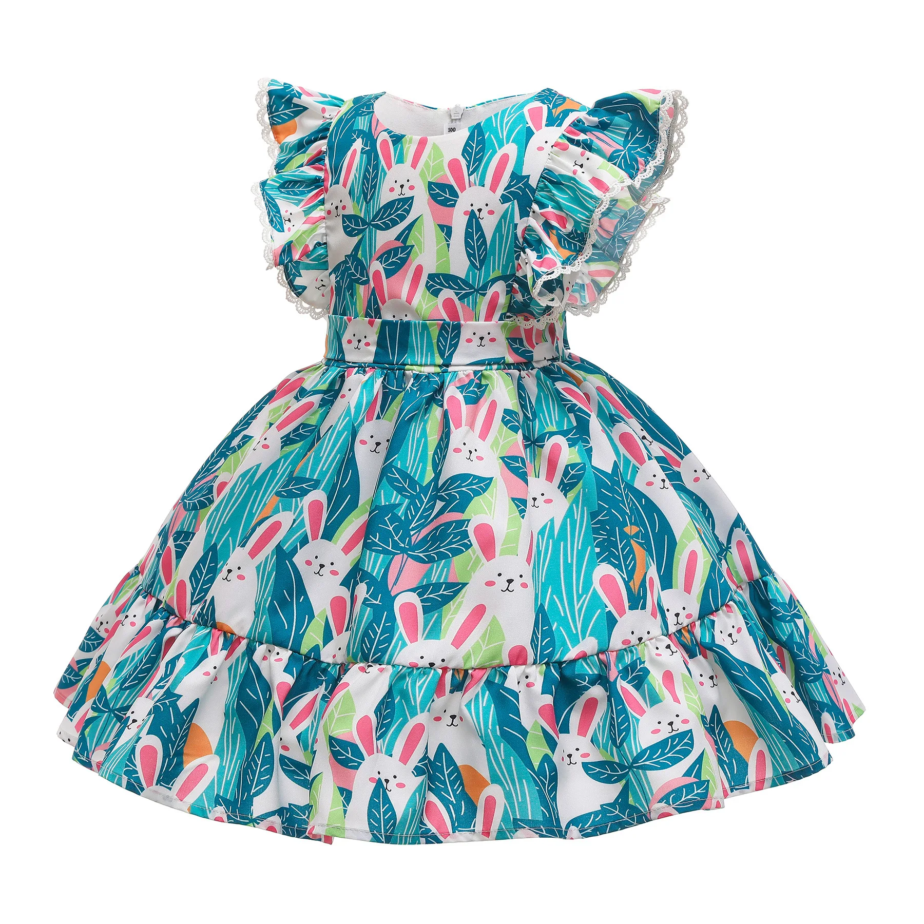 

Summer New Kids Girl Dress Fliying Sleeve Cute Rabbit Printed 3-10T Casual Dresses for Girl Children's Clothing