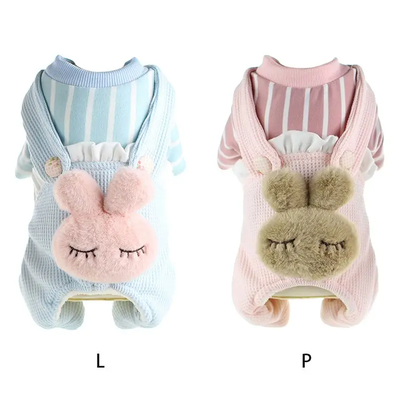 Cute 4-legged Short Plush Pet Costume Warm Dog Jumpsuit With Cartoon Plush Rabbit Accessory Pet Winter Warm B/P Clothes