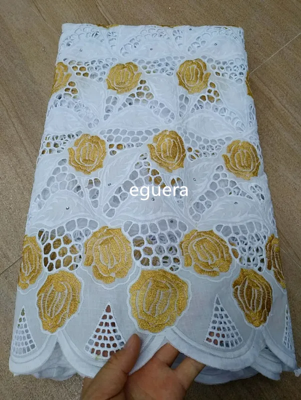 Желтая кружевная ткань, швейцарская кружевная нигерийская кружевная ткань, вуаль, африканская ткань coton budai, 5 ярдов/партия - Цвет: white gold