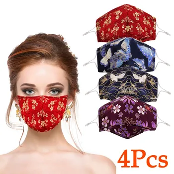 

4Pcs Flower Print Reusable Face Mask Face Shield Breathable Cloth Mouth Cover Washable Mouth Mask Windproof mondmaskers