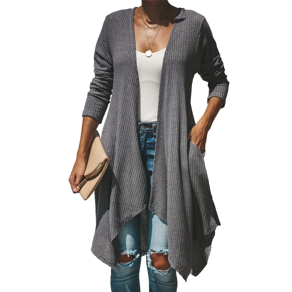  Handkerchief Hem Lightweight Cardigan Mid-long Knitted New Loose Long Sleeve Sweater Jacket for Wom