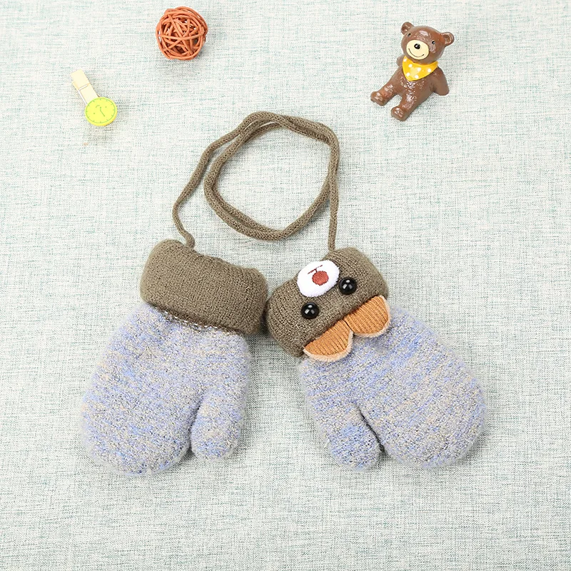 New Winter Warm Toddlers Baby Boy Girls Kids Thick Fur Cartoon Bear Gloves Mittens