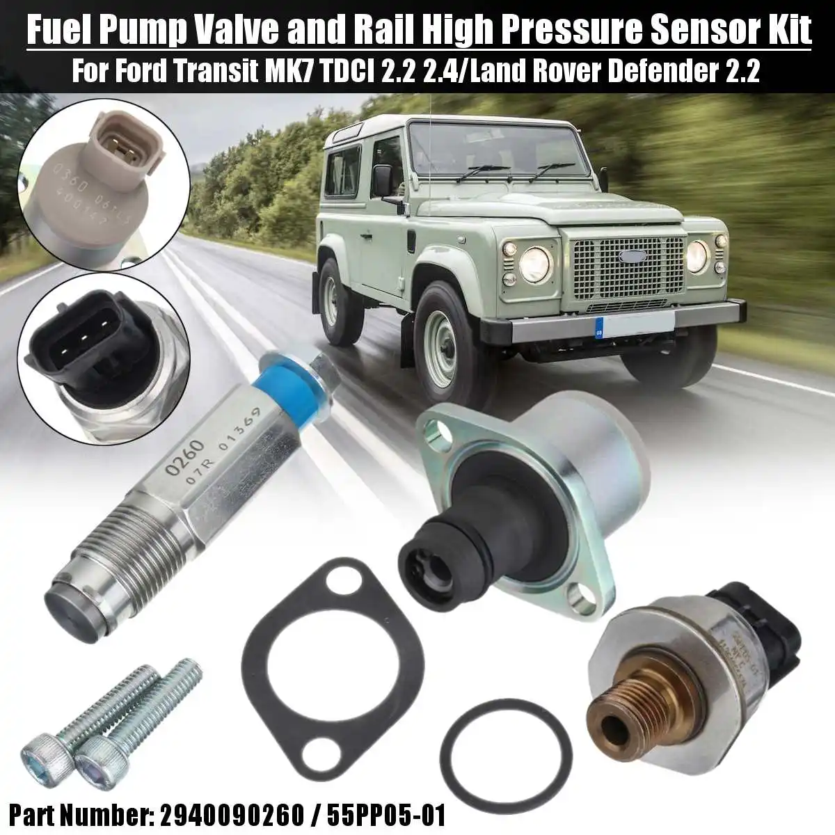 Car Fuel Pump Valve Rail High Pressure Sensor Kit For For Ford Transit