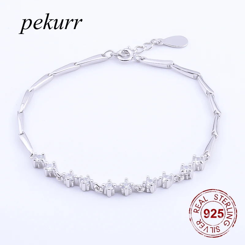 Pekurr 10 циркониевая бусина элегантные ювелирные изделия из стерлингового серебра 925 пробы женский браслет модные очаровательные аксессуары цепочка для женщин вечерние подарок