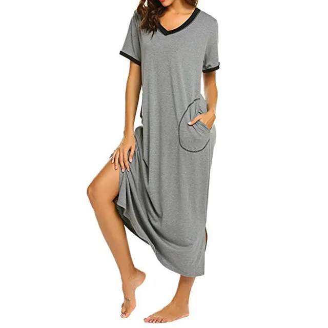 Women’s Nightdress Short Sleeve Nightgown Ultra-Soft Full Length Sleepwear Dress Silk Robe Femme Loose Pajamas пижама женская 3