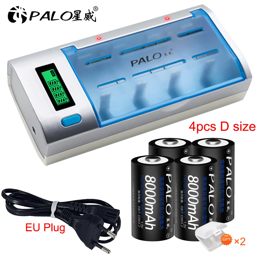 PALO 8000mAh D Size Rechargeable Battery Type D with Multi function LCD