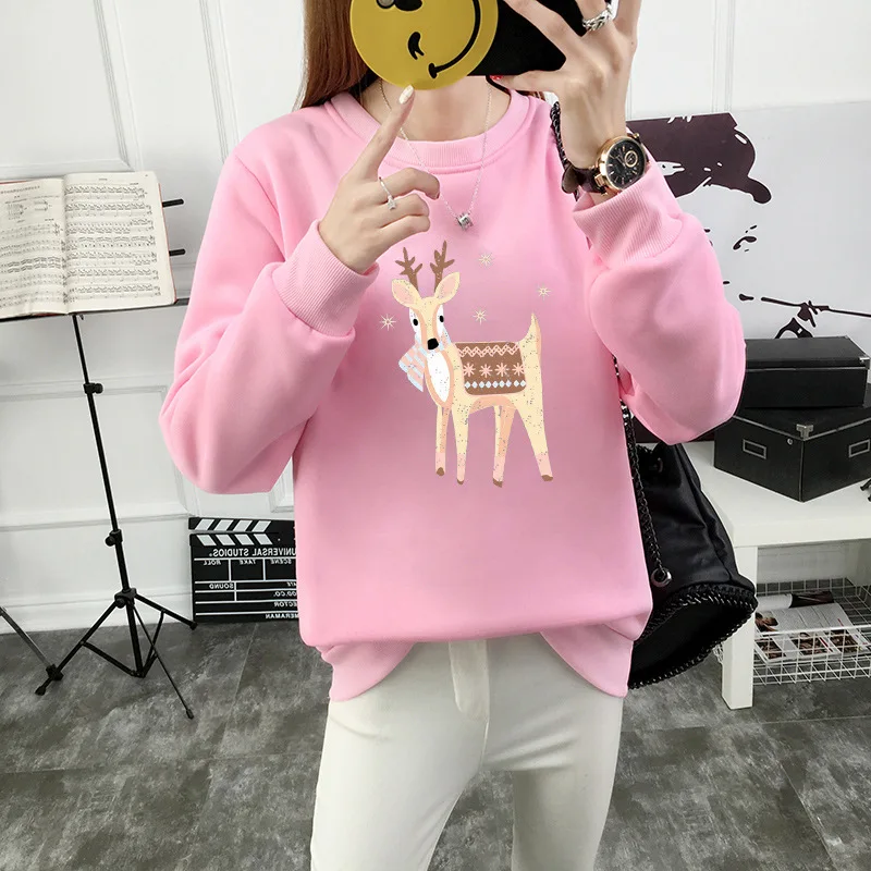 Tanie 2019 jesienne i zimowe nowe damskie pogrubienie plus aksamitna bluza z kapturem cartoon sweter z nadrukiem luźne duże rozmiary odzieży damskiej