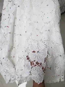 

High Quality White Soft Cord Lace Latest African Guipure Fabric with Bbeads For Wedding Dress Winn788