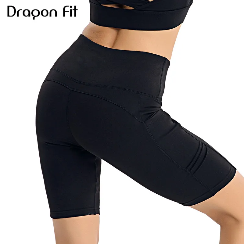 Dragon Fit с высокой талией для йоги Короткие женские спортивные эластичные леггинсы с карманами спортивный тренажерный зал с йогой спортивные шорты женские