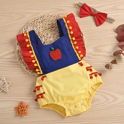 Barboteuse à manches courtes pour bébés filles et garçons, 2 pièces, barboteuse à volants, imprimé de fruits, dos nu, bandeau 