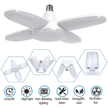 

LED workshop energy For Garage Lighting 60W E27 Lamps Industrial Deformation Lamp Saucer Four Foldable Leaves Transformers Bulb