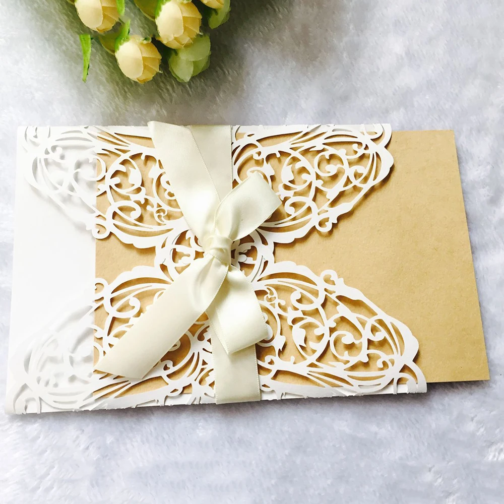  10pcs Elegant Laser Cut Wedding Invitation Cards Greeting Card Customize Business Cards Decor Weddi - 4.00034E+12