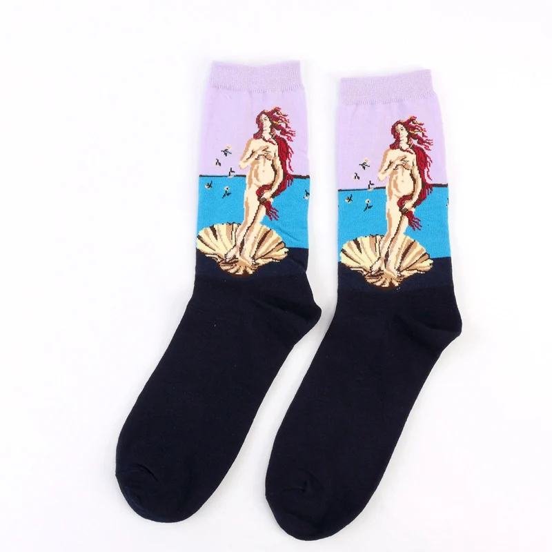 Звездная ночь Осень Зима Ретро Женская индивидуальность Искусство Ван Гог Фреска всемирно известная живопись мужские носки масло забавные счастливые мужские носки - Цвет: 9