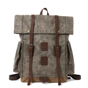 

Waxed Canvas Backpacks Travel Backpack Waterproof Vintage Leather Backpacks Canvas Backpack Rucksack Travel Outdoor