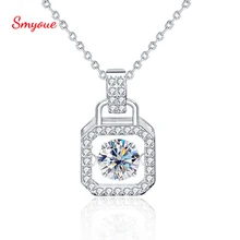 

Smyoue Test Passed 0.5 Carat Moissanite Pendant For Women Square Brilliant Halo 925 Sterling Silver Square Necklace