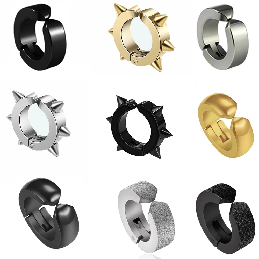 Pendientes redondos de titanio para mujer y hombre, 1 Uds., sin perforación, joyería de moda con personalidad, estilo Punk Rock