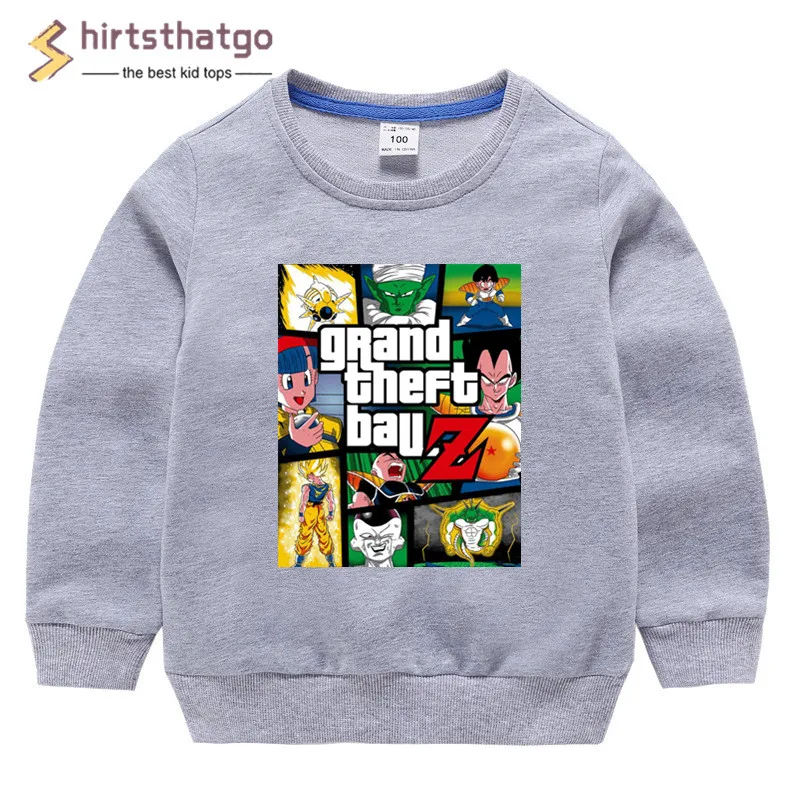 Забавные толстовки для мальчиков и девочек с надписью «Grand Theft», «Dragon Ball Z», «GTA» детская осенне-зимняя одежда для малышей детский пуловер Топы черного цвета, подарок в пятницу - Цвет: T69-c grey