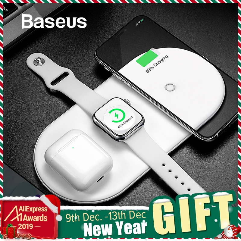 Baratos Cargador inalámbrico Baseus para iPhone X XS MAX XR 8 carga completa inalámbrica rápida 3 en 1 almohadilla de carga para Airpods 2019 Apple Watch 4 32