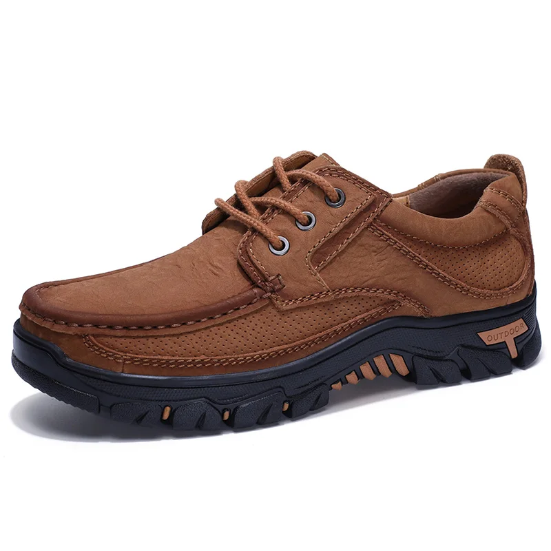 

Outdoor Casual shoes breathable men flat Leather shoes lace-up Comfortable Spring Fashion Breathable Male Walking Shoes !