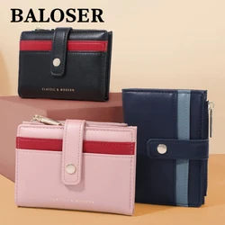 Women Leather Bifold Card Package Credit Card ID Holder Color Matching Zipper Coin Purse New