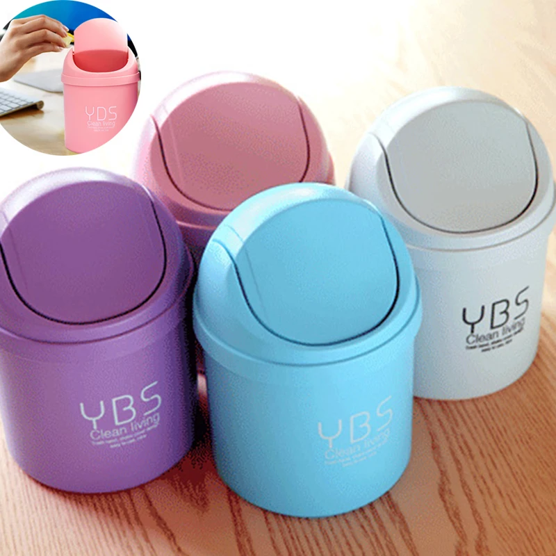 Mini Waste Bin Desktop Garbage Basket Table Home Trash Can Roll Swing With Lid