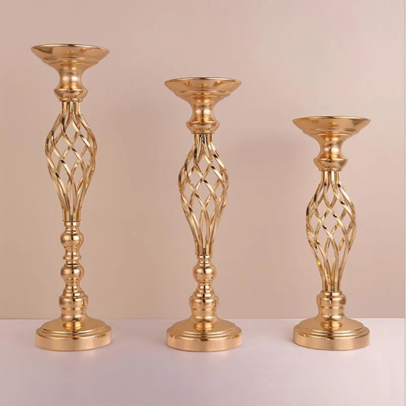 10PCS Gold Flower Vases Candle Holders Rack Stands Wedding Decoration