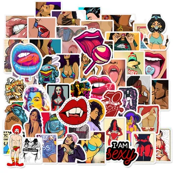 

50Pcs Styling Pvc Tease Vulgar Sexy Lips beauty Girls Stickers For Laptop Motorcycle Skateboard Luggage Decal Toy Sticker